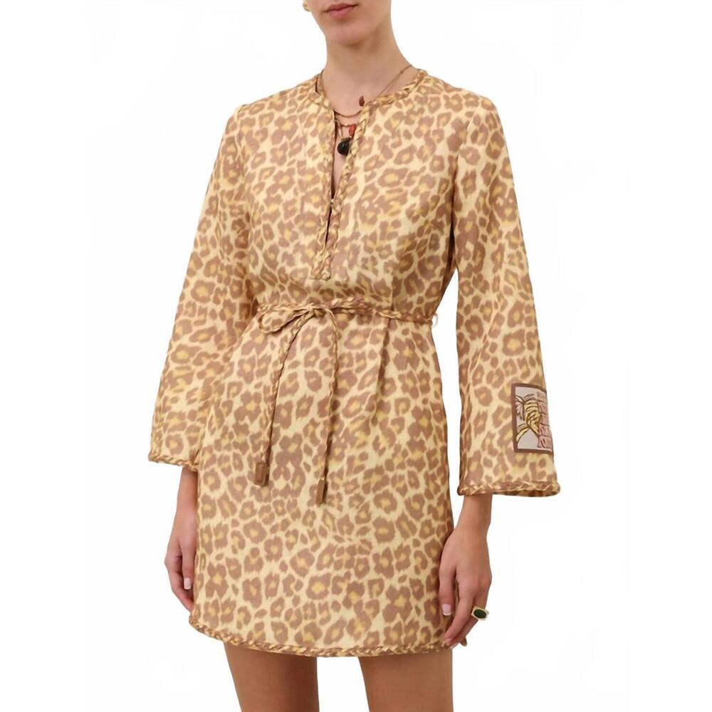 NEW ZIMMERMANN awaken braid trim tunic in lemon leopard